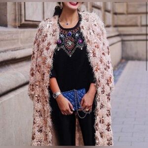 Zara Fringe Sequin Robe Kimono Long
Jacket Coat XS